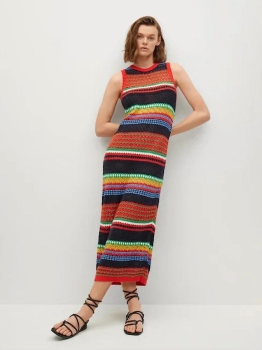 Mango Multi colored Striped Strapless Knit Maxi Dress in Size 2